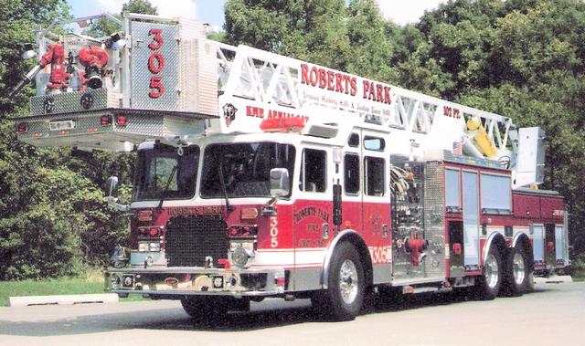 Tower Ladder 305. 1997 KME Aerialcat. 102 foot elevated platform. Sold in 2009 and now in service in Minnesota.